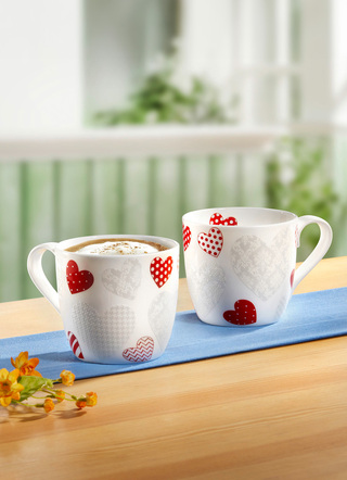 Geschirr - Henkelbecher Feel the Love aus dem Hause Könitz, in Farbe WEISS-ROT