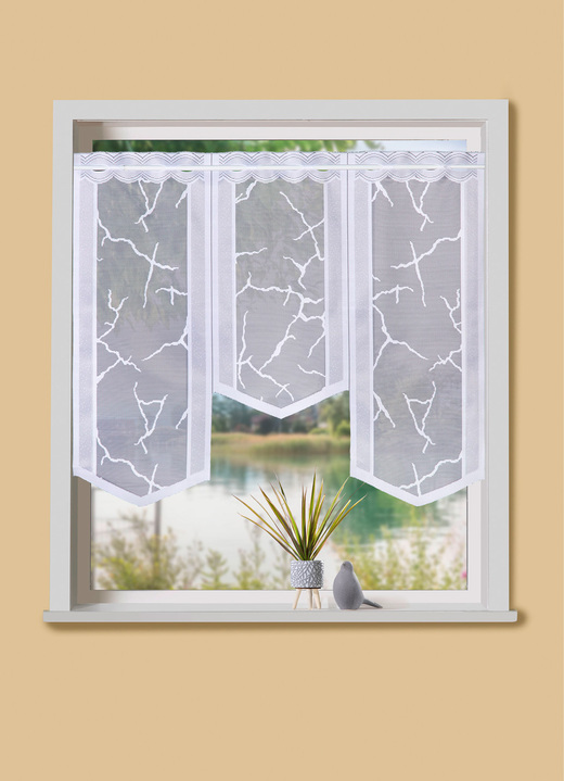 Kurzgardinen - Fensterbehang mit Stangendurchzug, 3-teilig, in Farbe WEISS