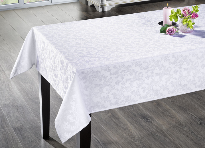 Tischdecken - Bügelfreie Tischdecke mit Fleckschutz-Ausrüstung, in Größe 130 (Läufer, 40x140 cm) bis 220 (Tischdecke oval, 155x220 cm), in Farbe WEISS Ansicht 1