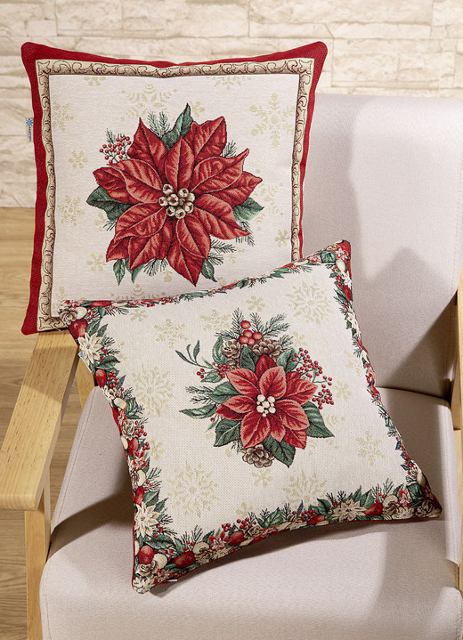 - Kissenbezug mit schönem Glanzgarn und Reißverschluss, in Farbe NATUR-ROT, in Ausführung Kissenbezug Christmas 2 Ansicht 2