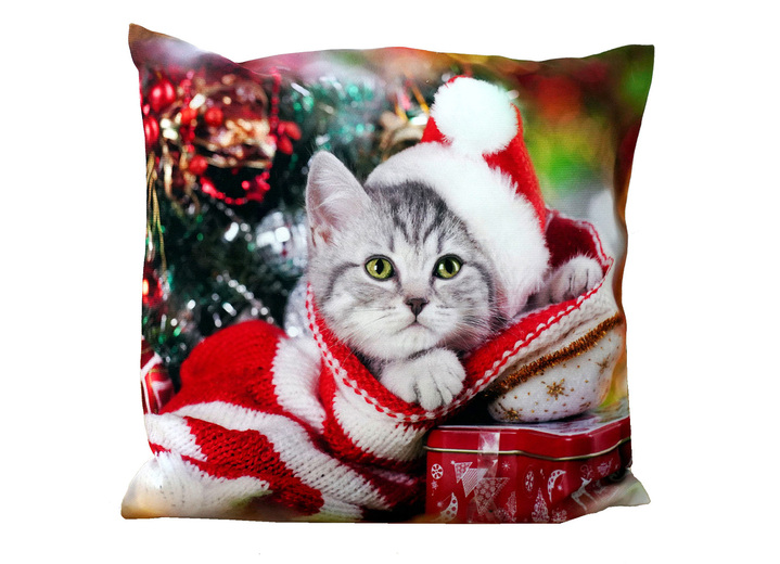 Dekokissen & Hüllen - Kissenbezug Weihnachtskatze, in Farbe BUNT