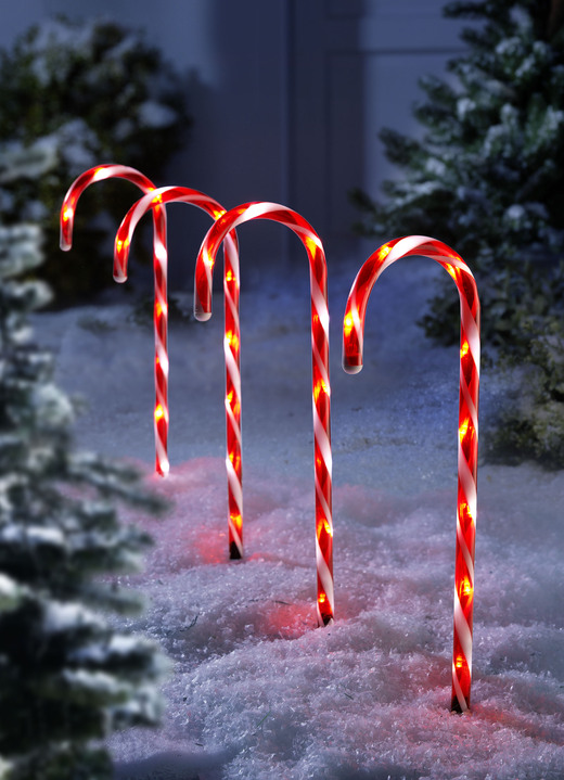 - LED-Zuckerstangen, 4er-Set, mit Timerfunktion, in Farbe ROT-WEISS