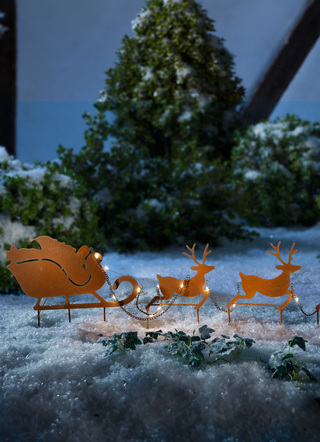 Außendekorationen - Weihnachtsmann mit Rentierschlitten, in Farbe ROST