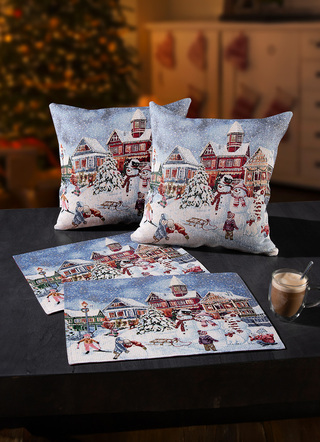 Kissenbezug oder Platzset mit Winterlandschaft