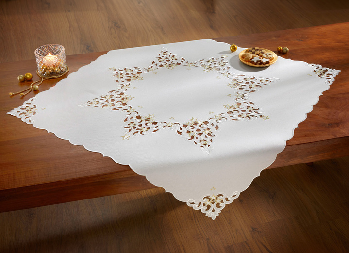 Tischdecken - Tischdecke mit aufwendigen Stickereien, in Größe 101 (Deckchen, 35x 50 cm) bis 404 (Kissenbezug, 40x 40 cm), in Farbe SEKT Ansicht 4
