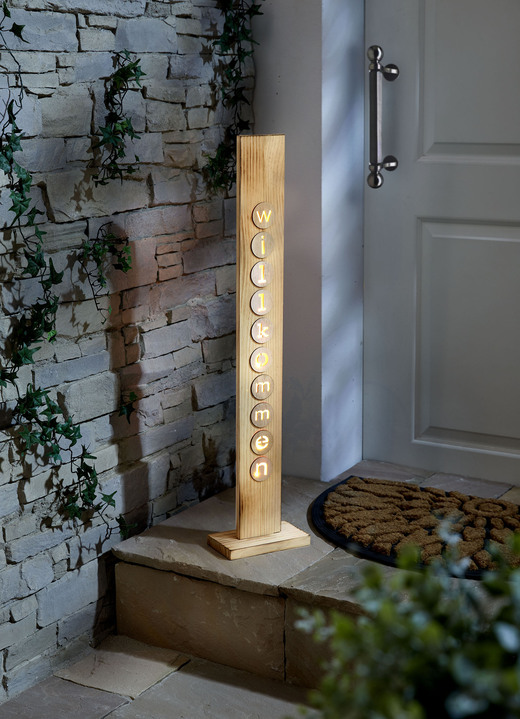 Gartendekoration - LED-Stele aus hochwertigem Kiefernholz Gartendekoration - LED-Stele aus hochwertigem Kiefernholz, in Farbe NATUR