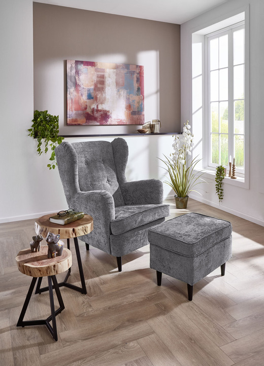 Sessel - Ohrenbackensessel mit Hocker, in Farbe GRAU Ansicht 1