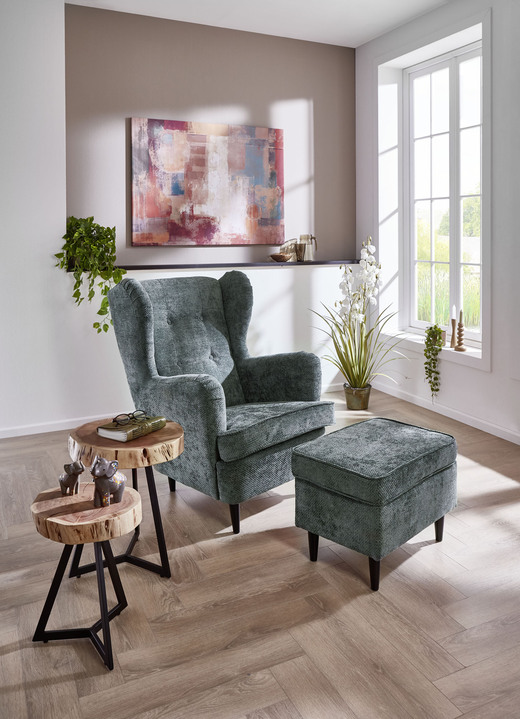 Sessel - Ohrenbackensessel mit Hocker, in Farbe GRÜN Ansicht 1