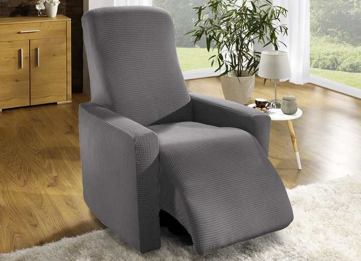 Sessel- & Sofaüberwürfe - Bi-elastische Stretchbezüge aus 92% Baumwolle, in Größe 101 (Sesselbezug) bis 106 (Stuhlbezug), in Farbe ANTHRAZIT Ansicht 1