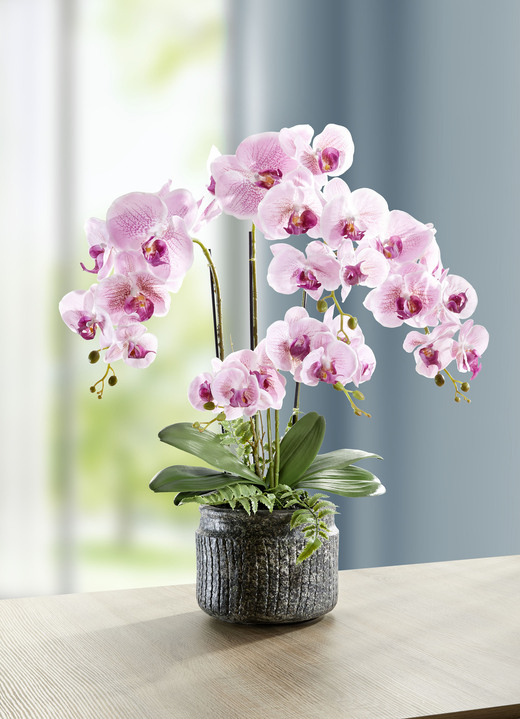 Kunst- & Textilpflanzen - Orchideen-Gesteck im Topf, in Farbe ROSA, in Ausführung klein