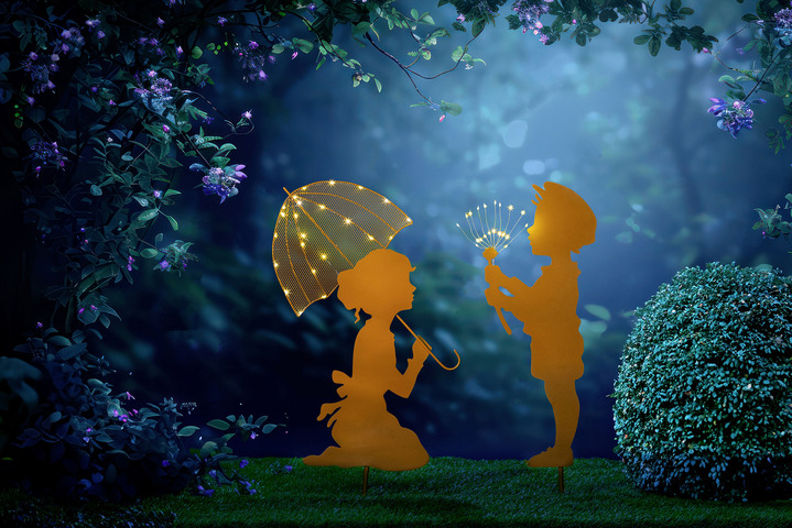 Gartendekoration - Junge und Mädchen mit Schirm, in Farbe ROST Ansicht 2