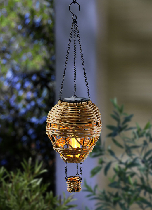 Gartenbeleuchtung - Solar-Hängeballon in Rattan-Optik, in Farbe BRAUN-SCHWARZ