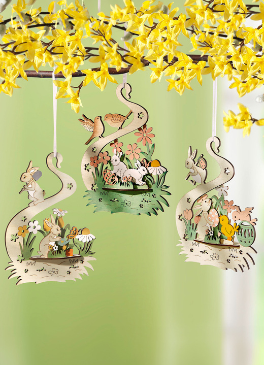Oster-Dekorationen - Aufhänger, 3er-Set, in Farbe NATUR-GRÜN-GELB