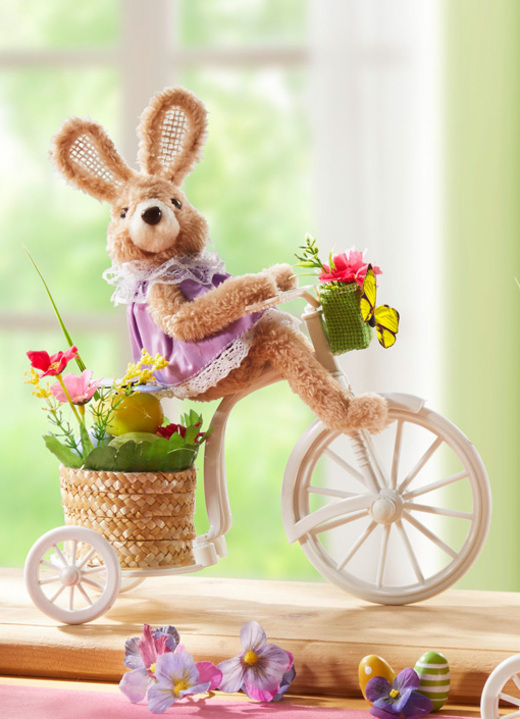 - Hase auf Fahrrad, in Farbe BUNT, in Ausführung Hase mit lilafarbener Latzhose Ansicht 3