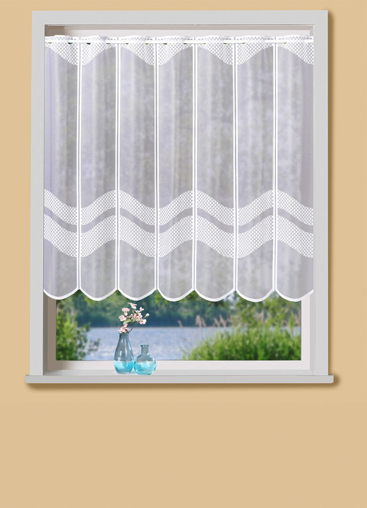 Kurzgardinen - Handcolorierter Kurzstore Ansicht 3 Kurzgardinen - Handcolorierter Kurzstore, in Größe 856 (H60xB 98 cm) bis 884 (H90xB148 cm), in Farbe WEISS-BLAU Ansicht 3