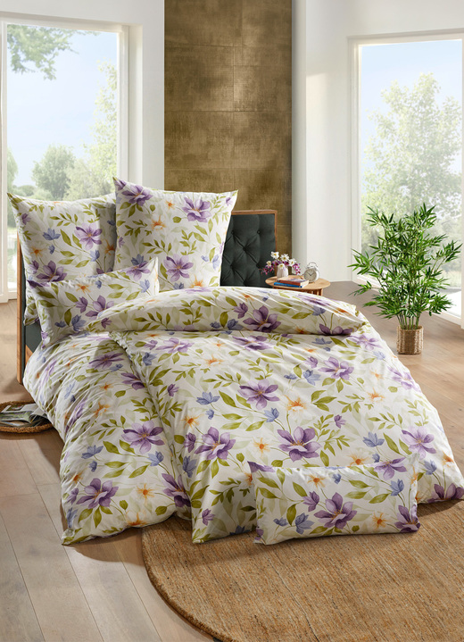 Bettwäschegarnituren - Fein-Renforcé Bettwäsche aus 100% Baumwolle, in Größe 111 (40x80 cm + 135x200 cm) bis 115 (80x80 cm + 155x220 cm), in Farbe CREME-FLIEDER Ansicht 2