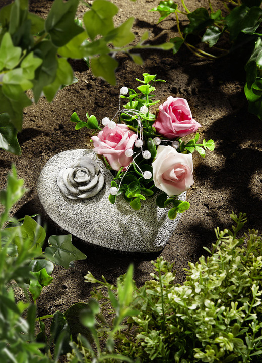 Gartendekoration - Herz mit Rosen, in Farbe GRAU-ROSA-GRÜN