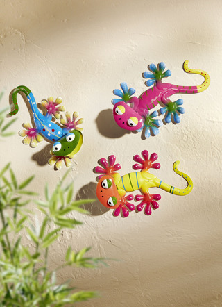 Wanddeko Gecko aus Metall, 3er-Set