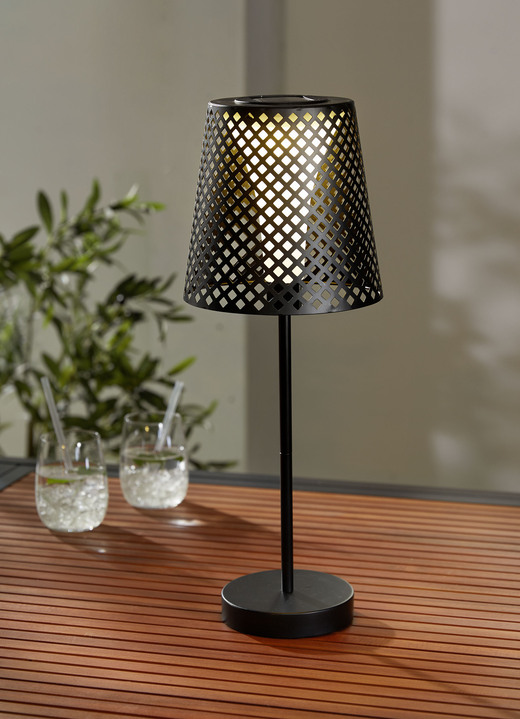 Gartenbeleuchtung - Solarleuchte mit Schirm aus Metallgeflecht, in Farbe SCHWARZ