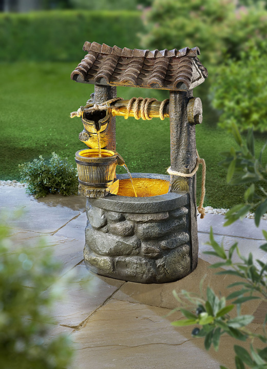 Gartendekoration - Brunnen Athene mit LED-Beleuchtung, in Farbe GRAU-BRAUN Ansicht 1