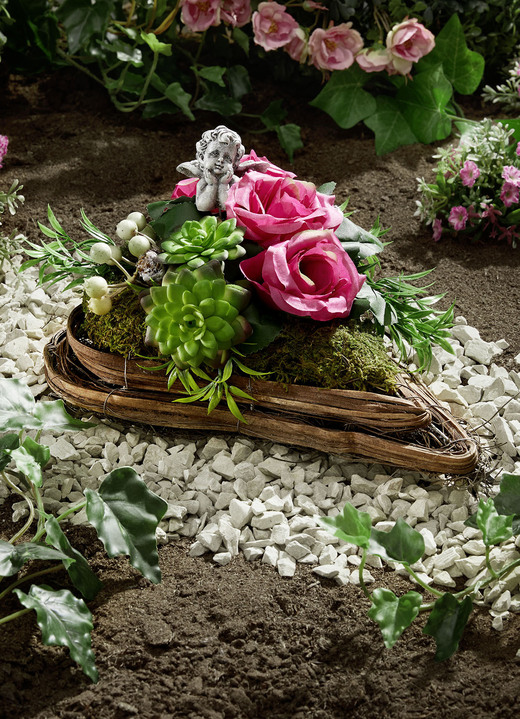 Gartendekoration - Gesteck in Herzform aus Rattan, in Farbe BUNT