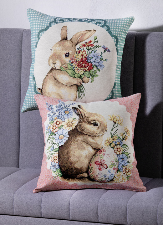 Dekokissen & Hüllen - Kissenbezug mit Hasenmotiv, in Farbe NATUR-GRÜN Ansicht 2