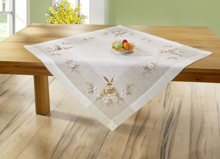 Tischdecken - Bestickte Tisch- und Raumdekoration mit Osterhasen-Motiv, in Größe 102 (Läufer, 40x 85 cm) bis 404 (Kissenbezug, 40x 40 cm), in Farbe SEKT-BUNT Ansicht 2