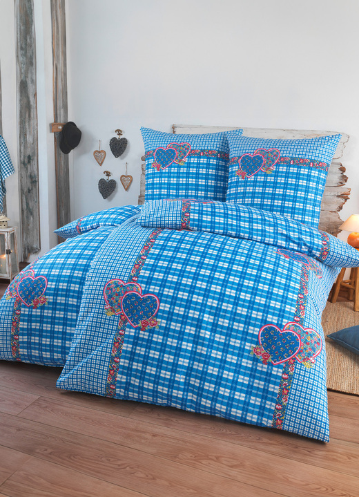 Dobnig - 4-teiliges Bettwäsche-Set mit rustikalem Karodessin, in Größe 411 (2x 40x80 cm + 2x 135x200 cm) bis 412 (2x 80x80 cm + 2x 135x200 cm), in Farbe BLAU Ansicht 1