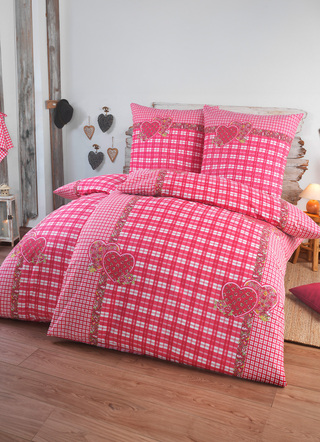 Dobnig - 4-teiliges Bettwäsche-Set mit rustikalem Karodessin, in Größe 411 (2x 40x80 cm + 2x 135x200 cm) bis 412 (2x 80x80 cm + 2x 135x200 cm), in Farbe ROT
