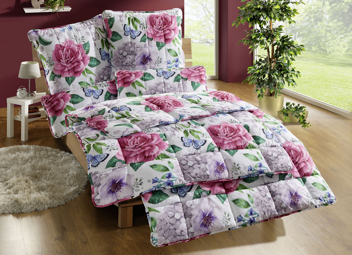 Bettwaren - Bettwaren-Set Hortensien-Dessin, 2-teilig, in Größe 111 (40x80 cm + 135x200 cm) bis 112 (80x80 cm + 135x200 cm), in Farbe CREME Ansicht 2