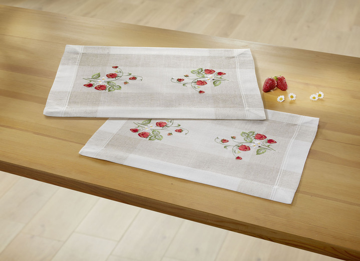 Tischdecken - Tisch- und Raumdekoration mit Erdbeer-Dessin, in Größe 102 (Läufer, 40x 90 cm) bis 404 (Kissenbezug, 40x 40 cm), in Farbe SEKT-BUNT Ansicht 5