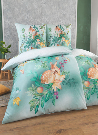 Bettwäschegarnituren - Digitalbedruckte Bettwäsche-Garnitur von Estella, in Größe 112 (80x80 cm + 135x200 cm) bis 115 (80x80 cm + 155x220 cm), in Farbe GRÜN