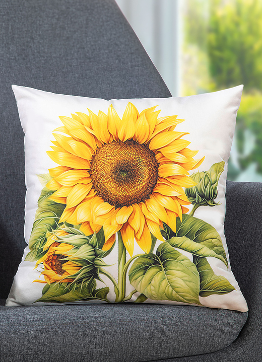 Dekokissen & Hüllen - Herbstlicher Kissenbezug mit Sonnenblumen-Motiv, in Farbe BUNT