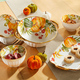 Wohnaccessoires - Herbstliches Porzellan-Set, 6-teilig, in Farbe WEISS-ORANGE-GRÜN