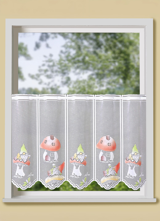 Kurzgardinen - Handcolorierte Kurzstore, in Größe 820 (H50xB 90 cm) bis 828 (H50xB150 cm), in Farbe WEISS-BUNT