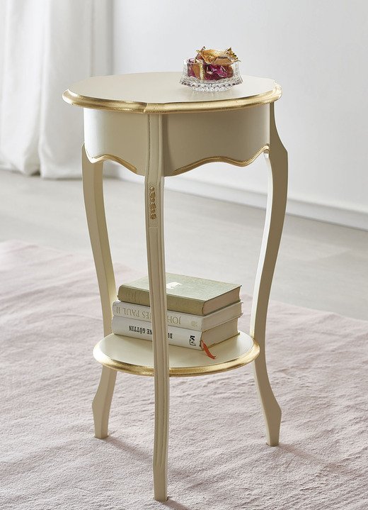 Beistelltische - Beistelltisch mit handgefertigten Applikationen, in Farbe WEISS-GOLD Ansicht 1