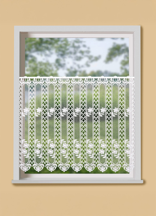 Kurzgardinen - Kurzstore in Macramé-Qualität, in Größe 660 (H30xB100 cm) bis 858 (H60xB130 cm), in Farbe WEISS Ansicht 1