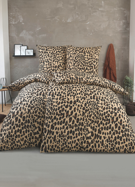 Bettwäschegarnituren - Bettwäsche-Garnitur mit Leopardenmuster , in Größe 111 (40x80 cm + 135x200 cm) bis 115 (80x80 cm + 155x220 cm), in Farbe BRAUN-SCHWARZ Ansicht 2