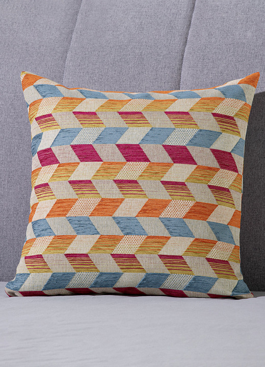 Dekokissen & Hüllen - Kissenbezug mit dreidimensionalem Würfel-Dessin, in Größe 105 (40x40 cm) bis 110 (50x50 cm), in Farbe BLAU-GRÜN Ansicht 10