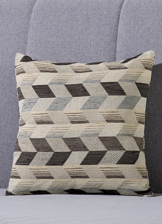 Dekokissen & Hüllen - Kissenbezug mit dreidimensionalem Würfel-Dessin, in Größe 105 (40x40 cm) bis 110 (50x50 cm), in Farbe BLAU-GRÜN Ansicht 5