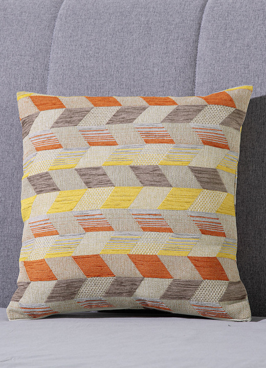 Dekokissen & Hüllen - Kissenbezug mit dreidimensionalem Würfel-Dessin, in Größe 105 (40x40 cm) bis 110 (50x50 cm), in Farbe GRAU-GOLD Ansicht 8