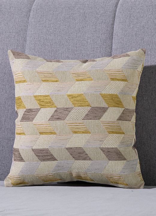 Dekokissen & Hüllen - Kissenbezug mit dreidimensionalem Würfel-Dessin, in Größe 105 (40x40 cm) bis 110 (50x50 cm), in Farbe GRAU-GOLD Ansicht 1