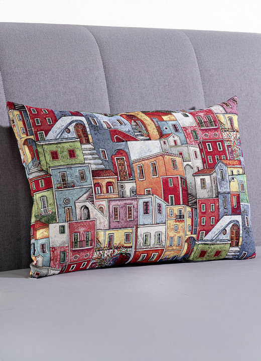 Dekokissen & Hüllen - Kissenbezug mit Reißverschluss, in Größe 105 (Kissenbezug, 40x40 cm) bis 110 (Kissenbezug, 50x50 cm), in Farbe BUNT, in Ausführung Dessin 2: Häuser Ansicht 6