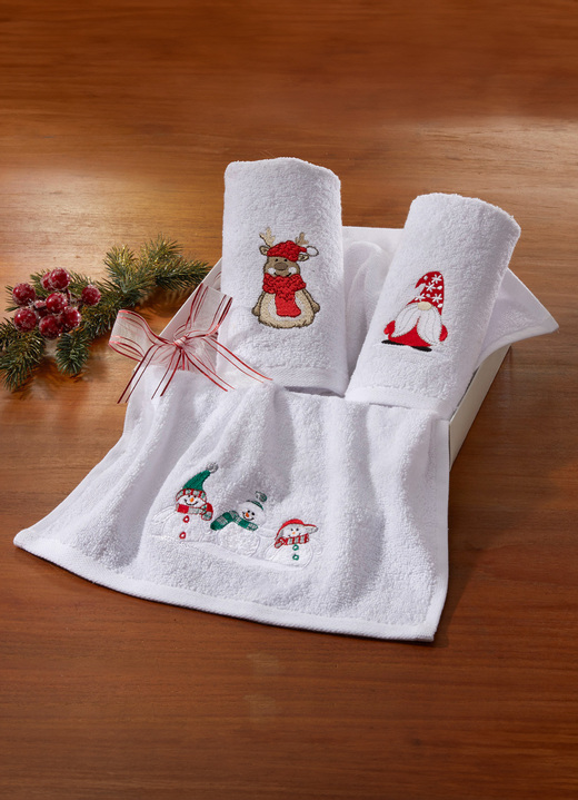 Weihnachtliche Geschenkideen - Frottier-Geschenkbox,  3-teilig, in Farbe WEISS-BUNT