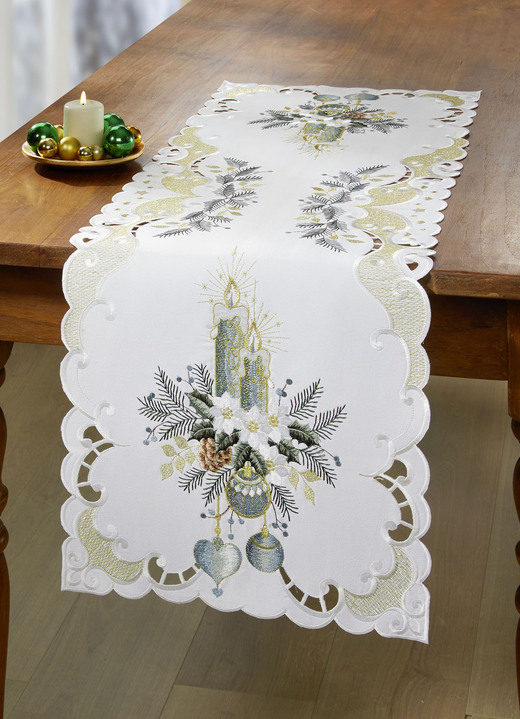 Tischdecken - Bestickte Tisch- und Raumdekoration, in Größe 101 (Deckchen, 35x 50 cm) bis 404 (Kissenbezug, 40x 40 cm), in Farbe SEKT-GRÜN Ansicht 15