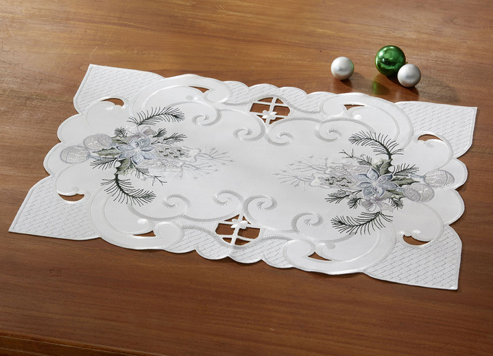 Tischdecken - Bestickte Tisch- und Raumdekoration, in Größe 101 (Deckchen, 35x 50 cm) bis 404 (Kissenbezug, 40x 40 cm), in Farbe SEKT-GRAU Ansicht 1