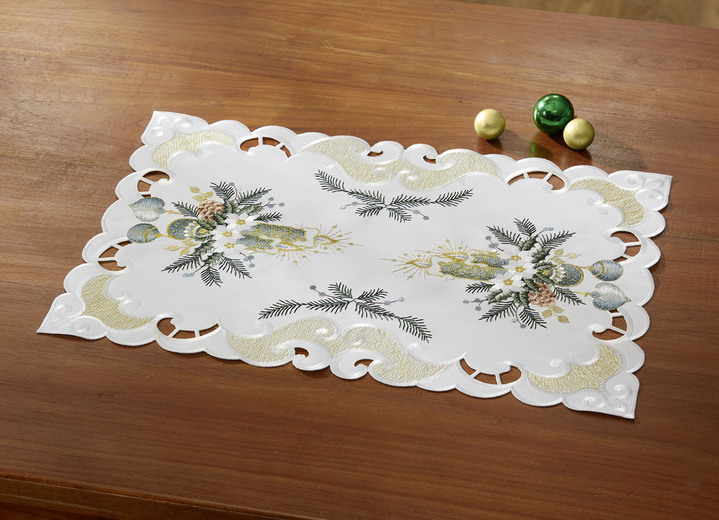 Tischdecken - Bestickte Tisch- und Raumdekoration, in Größe 101 (Deckchen, 35x 50 cm) bis 404 (Kissenbezug, 40x 40 cm), in Farbe SEKT-GRÜN Ansicht 1
