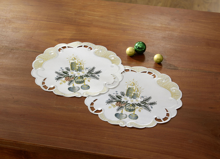 Tischdecken - Bestickte Tisch- und Raumdekoration, in Größe 101 (Deckchen, 35x 50 cm) bis 404 (Kissenbezug, 40x 40 cm), in Farbe SEKT-GRÜN Ansicht 17