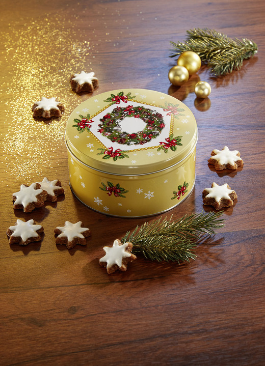 Weihnachtliche Geschenkideen - Metalldose mit Zimtsternen, in Farbe BUNT