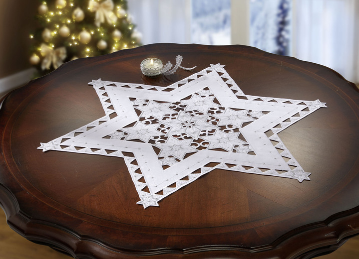 Tischdecken - Bestickte, festliche Tischdekoration, in Größe 120 (2 Sterne, ø 20 cm) bis 185 (Stern, ø 85 cm), in Farbe SEKT-GOLD Ansicht 6